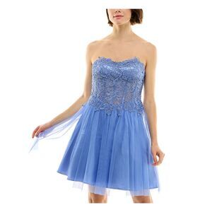 BCX DRESS Womens Short Dress Blue Sleeveless Padded Boning Lined Juniors 15